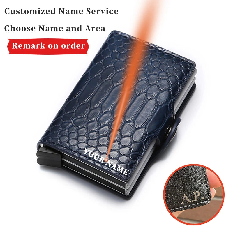 Name Engraved Wallet Card Holder Double Wallet Men's and Women's Money Bag Buckle Black PU Leather Wallet Smart Tri-fold Wallet