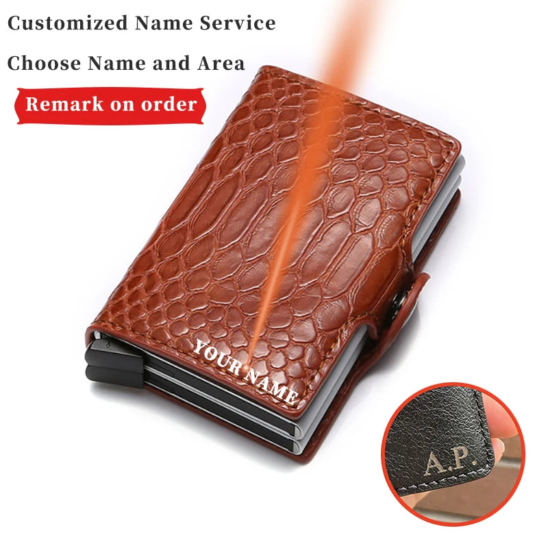 Name Engraved Wallet Card Holder Double Wallet Men's and Women's Money Bag Buckle Black PU Leather Wallet Smart Tri-fold Wallet