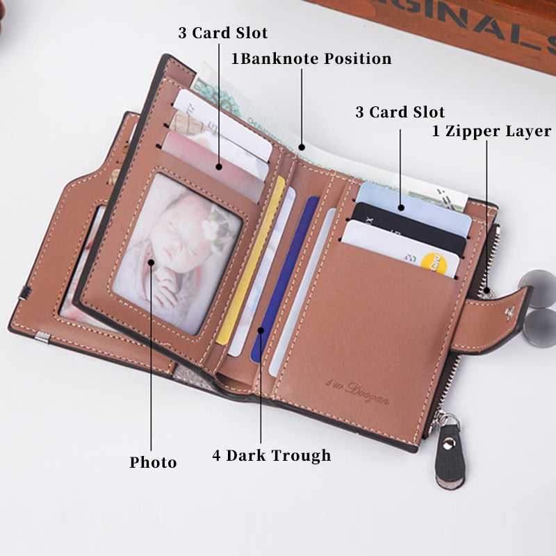 Custom Personalized Photo Wallets Men Short Wallet Design Retro High Capacity Purse Gift for Men Husband with Zipper Coin Pocket