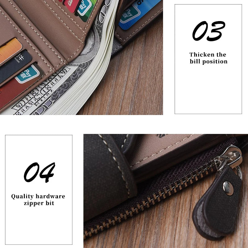 Custom Personalized Photo Wallets Men Short Wallet Design Retro High Capacity Purse Gift for Men Husband with Zipper Coin Pocket