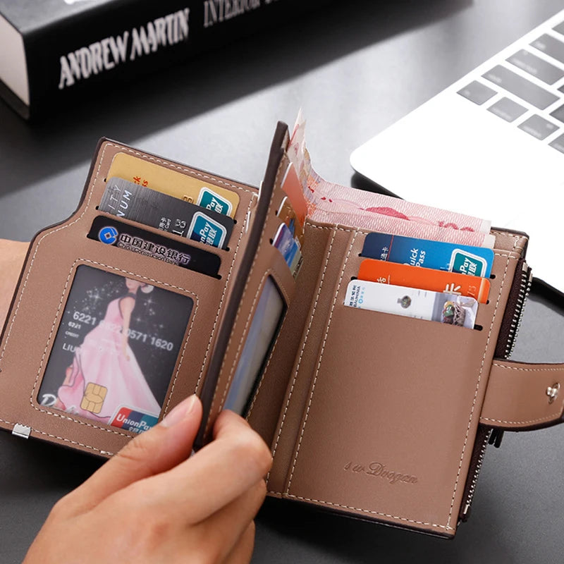 Custom Personalized Photo Wallets Men Short Wallet Design Retro High Capacity Purse Gift for Men Husband with Zipper Coin Pocket