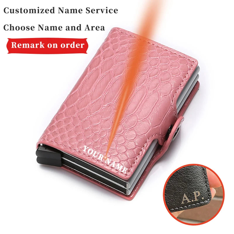 Name Engraved Wallet Card Holder Double Wallet Men's and Women's Money Bag Buckle Black PU Leather Wallet Smart Tri-fold Wallet