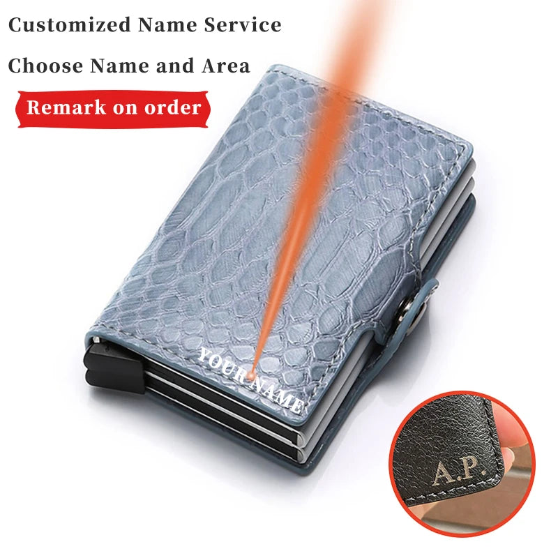 Name Engraved Wallet Card Holder Double Wallet Men's and Women's Money Bag Buckle Black PU Leather Wallet Smart Tri-fold Wallet