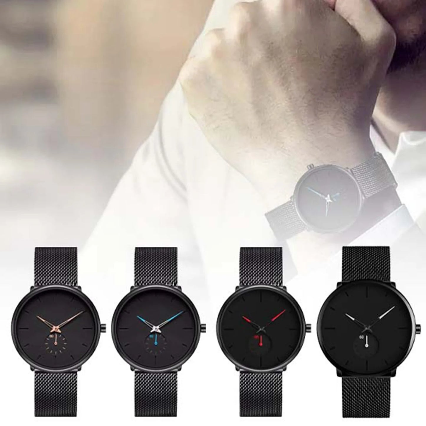 Watch Bands For Men Men'S Quartz Watch Business Mesh Strap Watch Men'S Popular Black Dial Simple Fashion Relojes Para Hombres