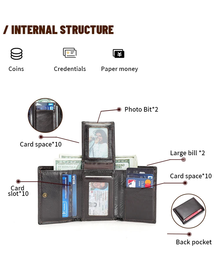 WESTAL RFID Wallet for Men Genuine Leather Coin Purse Men Thirdfold Wallets Clucth with Mulitfile Card Slots Money Bags 1134