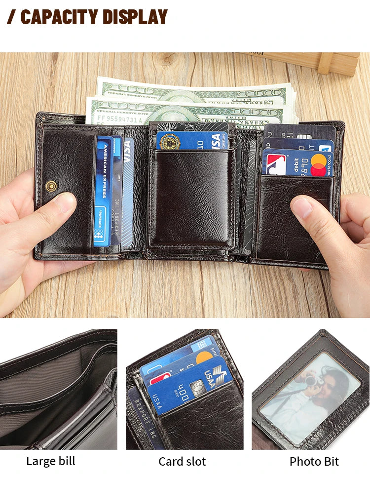 WESTAL RFID Wallet for Men Genuine Leather Coin Purse Men Thirdfold Wallets Clucth with Mulitfile Card Slots Money Bags 1134